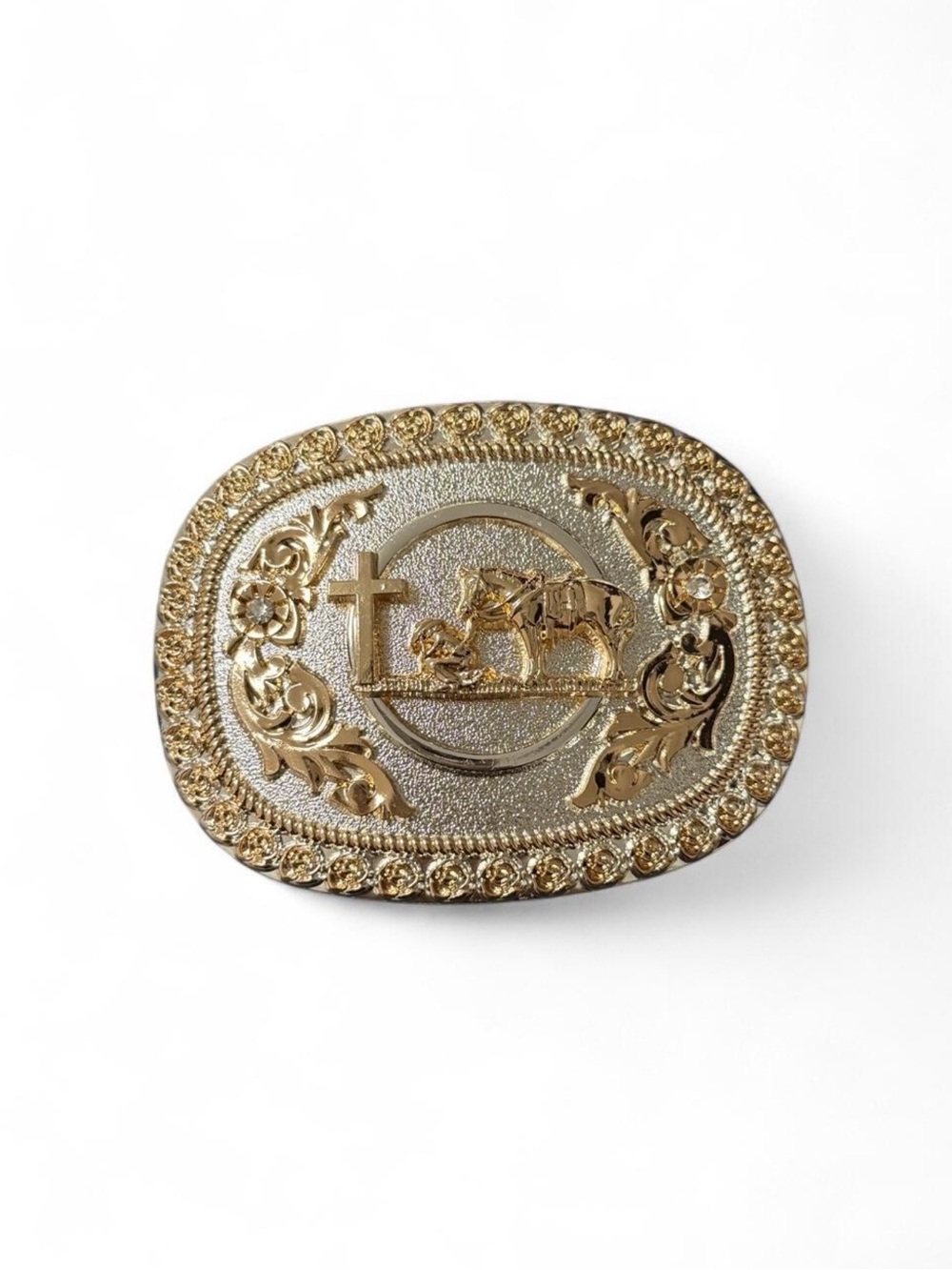 Gold Western Floral and Rodeo Belt Buckle